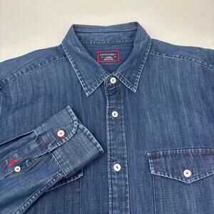 Untuckit Mens Large Blue Denim Long Sleeve Button Up Cotton Shirt